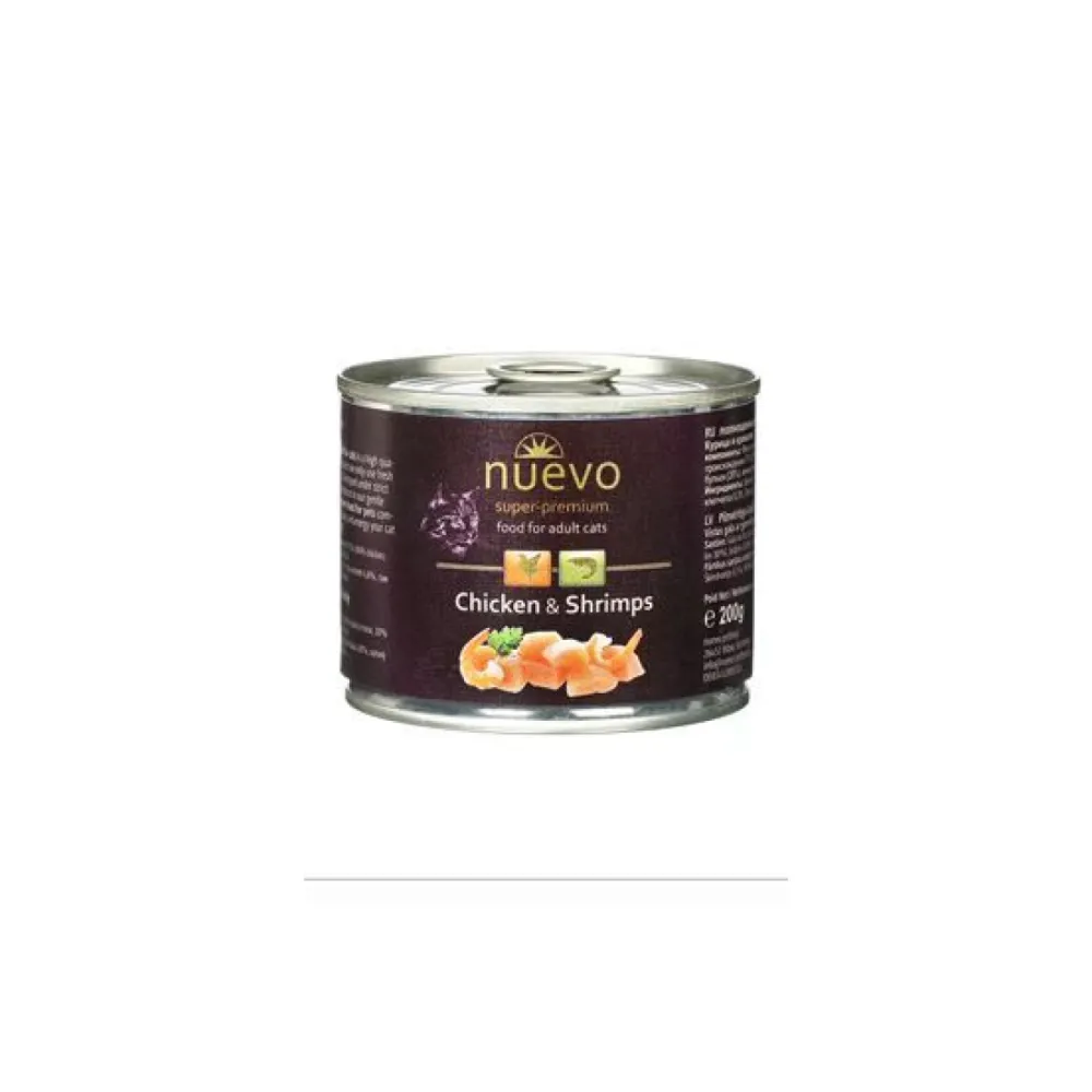 Nuevo влажный корм Adult Chicken and Shrimps для взрослых кошек с курицей и креветками 200 г