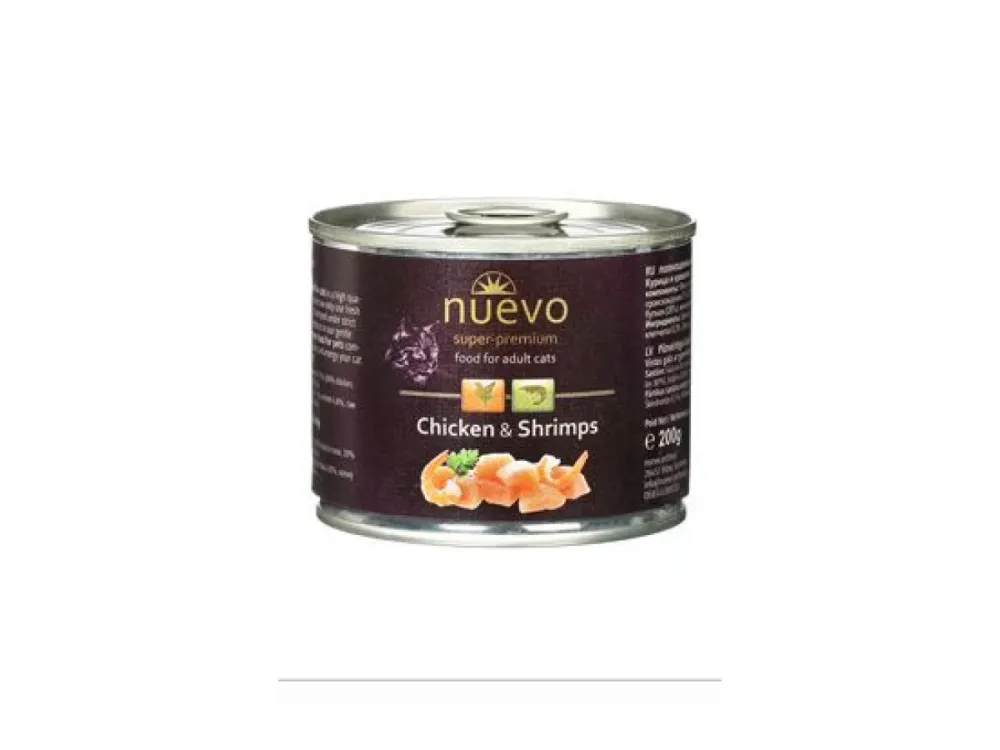 Nuevo влажный корм Adult Chicken and Shrimps для взрослых кошек с курицей и креветками 200 г