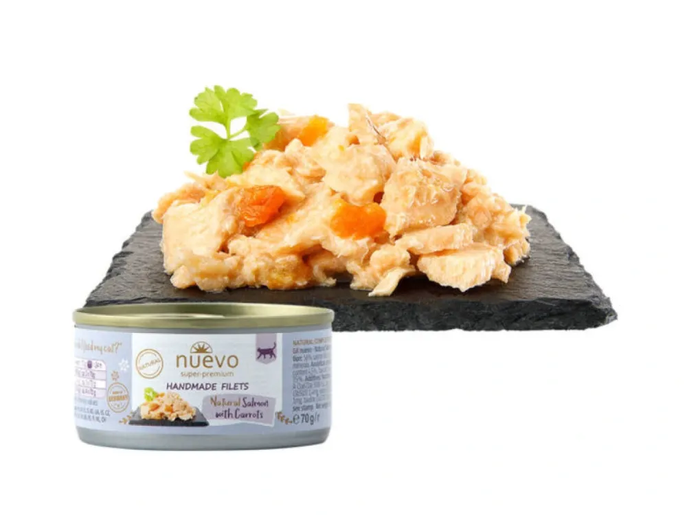 Nuevo влажный корм Handmade Natural Salmon and Carrots для взрослых кошек с филе лосося и морковью 70 г