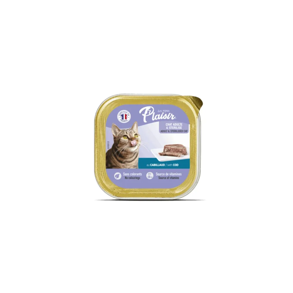 Plaisir влажный корм Cat Sterilised с треской для кошек ламистер 100 г