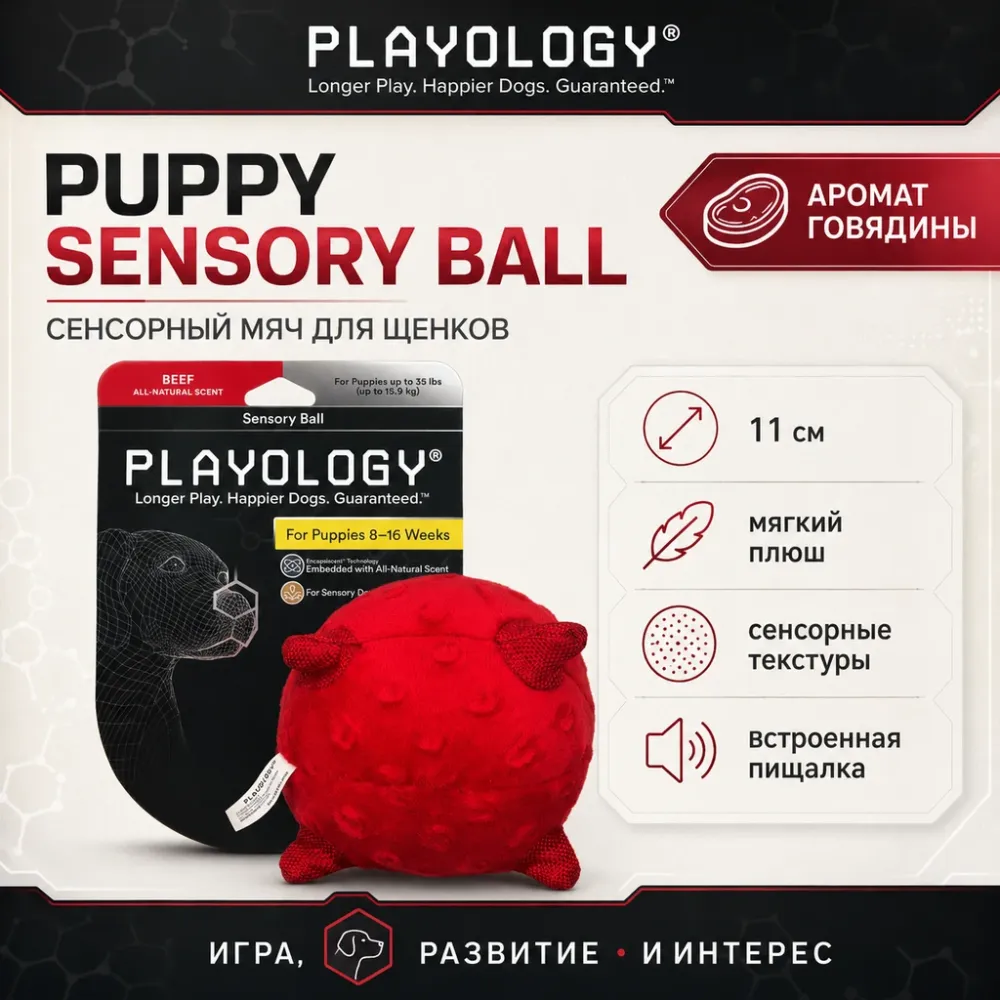 Playology Puppy Sensory Ball с ароматом говядины 11 см сенсорный мяч для щенков