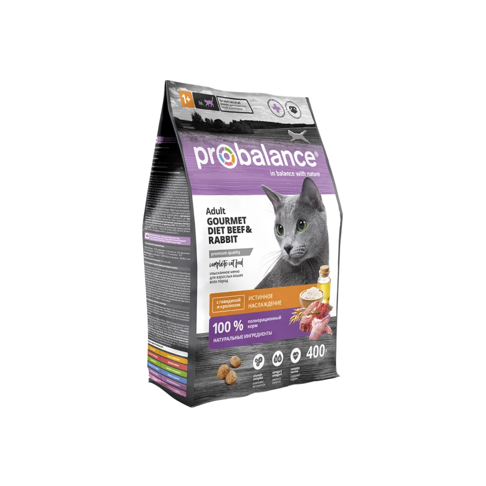 ProBalance сухой корм Gourmet Diet с говядиной и кроликом для взрослых кошек 400 г