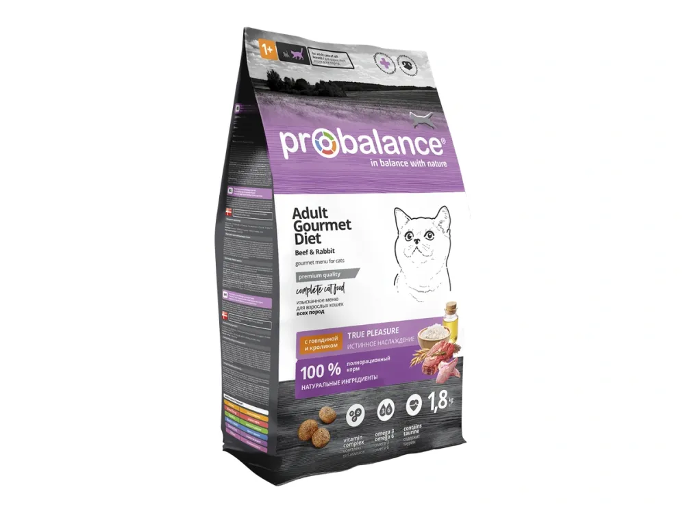 ProBalance сухой корм Gourmet Diet с говядиной и кроликом для взрослых кошек, 1,8 кг