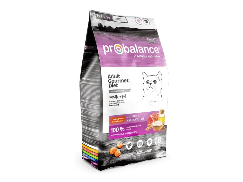 ProBalance сухой корм Gourmet Diet с говядиной и ягнёнком для взрослых кошек, 1,8 кг