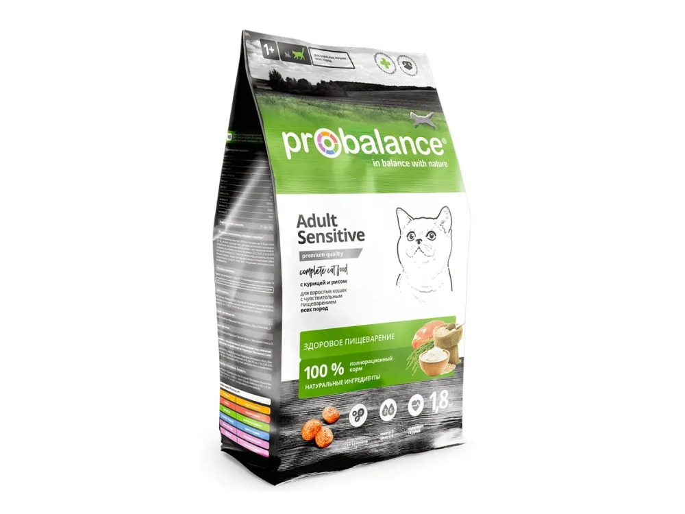 ProBalance сухой корм Sensitive с курицей и рисом для взрослых кошек, 1,8 кг
