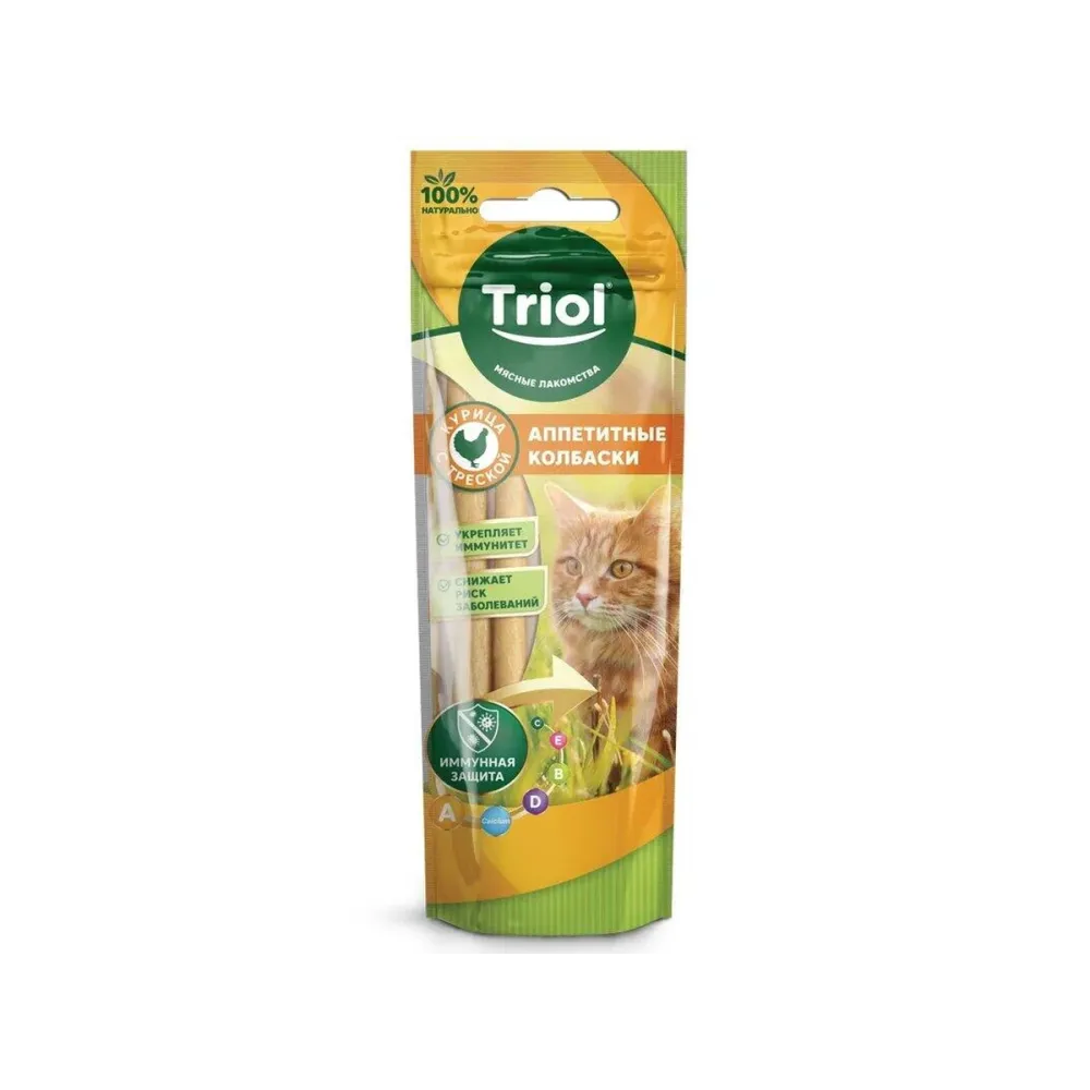 Triol Аппетитные колбаски из курицы с треской для кошек, 40 г