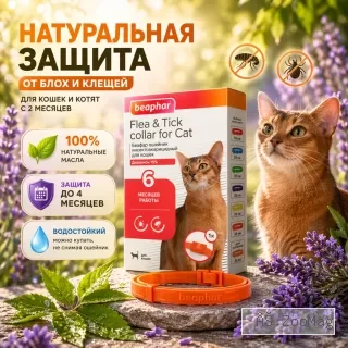 Beaphar Flea & Tick Collar ошейник от блох и клещей для кошек, оранжевый, 35 см
