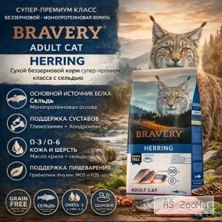 BRAVERY Adult Cat Herring беззерновой сухой корм с сельдью для взрослых кошек, 7 кг
