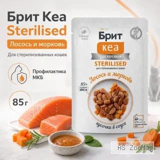 Brit Care пауч с лососем и морковью для стерилизованных кошек, 85 г