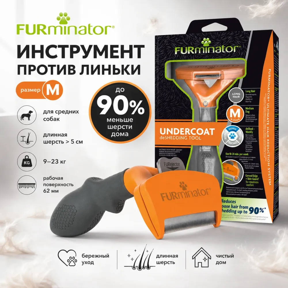 FURminator M для средних собак с длинной шерстью, 62 мм