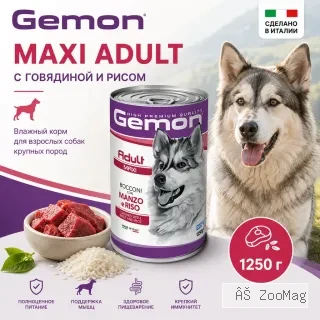 Gemon Dog Maxi Adult влажный корм с говядиной и рисом для крупных собак, 1250 гр.