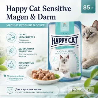 Happy Cat Care Meat in Sauce Magen & Darm влажный корм для кошек с чувствительным пищеварением, 85 г