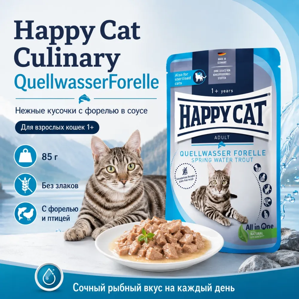 Happy Cat Culinary Meat in Sauce QuellwasserForelle влажный корм для кошек с форелью, 85 г