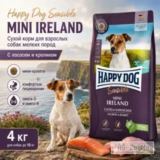 Happy Dog Mini Ireland сухой корм для собак мелких пород с лососем и кроликом, 4 кг