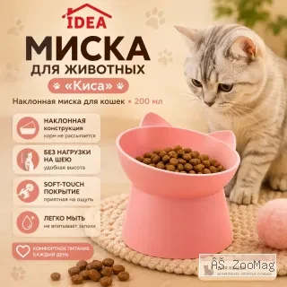 Миска для животных «Киса» наклонная с подставкой коралловая, 200 мл