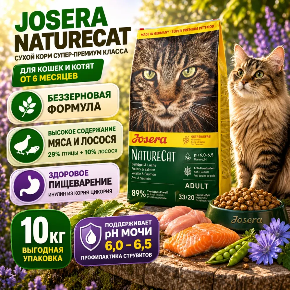 JOSERA NatureCat 10 кг беззерновой корм для кошек и котят
