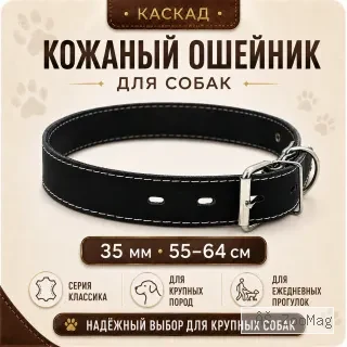 Ошейник Каскад «Классика» кожаный для собак, 35 мм, 55–64 см