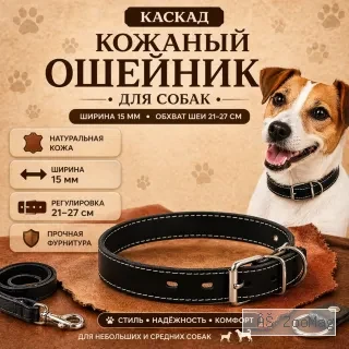 Каскад кожаный ошейник для собак 15 мм, 21–27 см из натуральной кожи