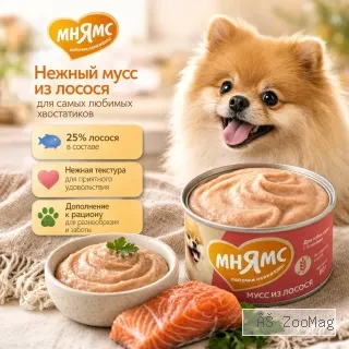 Мнямс мусс из лосося для собак и щенков с 6 месяцев, влажный корм 80 г