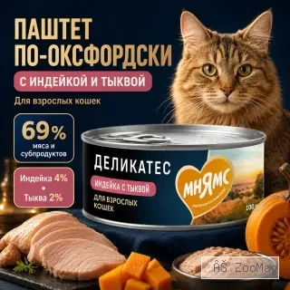 Мнямс Delicatesse паштет для кошек с индейкой и тыквой, влажный корм 100 г