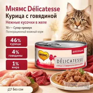 Мнямс Delicatesse влажный корм для кошек курица с говядиной в желе супер-премиум 70 г