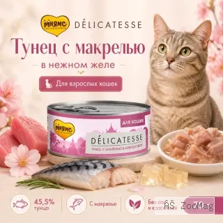 Мнямс Деликатес Тунец с макрелью в нежном желе для взрослых кошек, 70 г