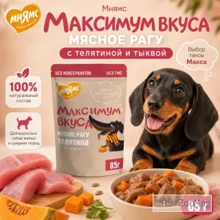 Мнямс Максимум Вкуса мясное рагу с телятиной и тыквой для собак, 85 г