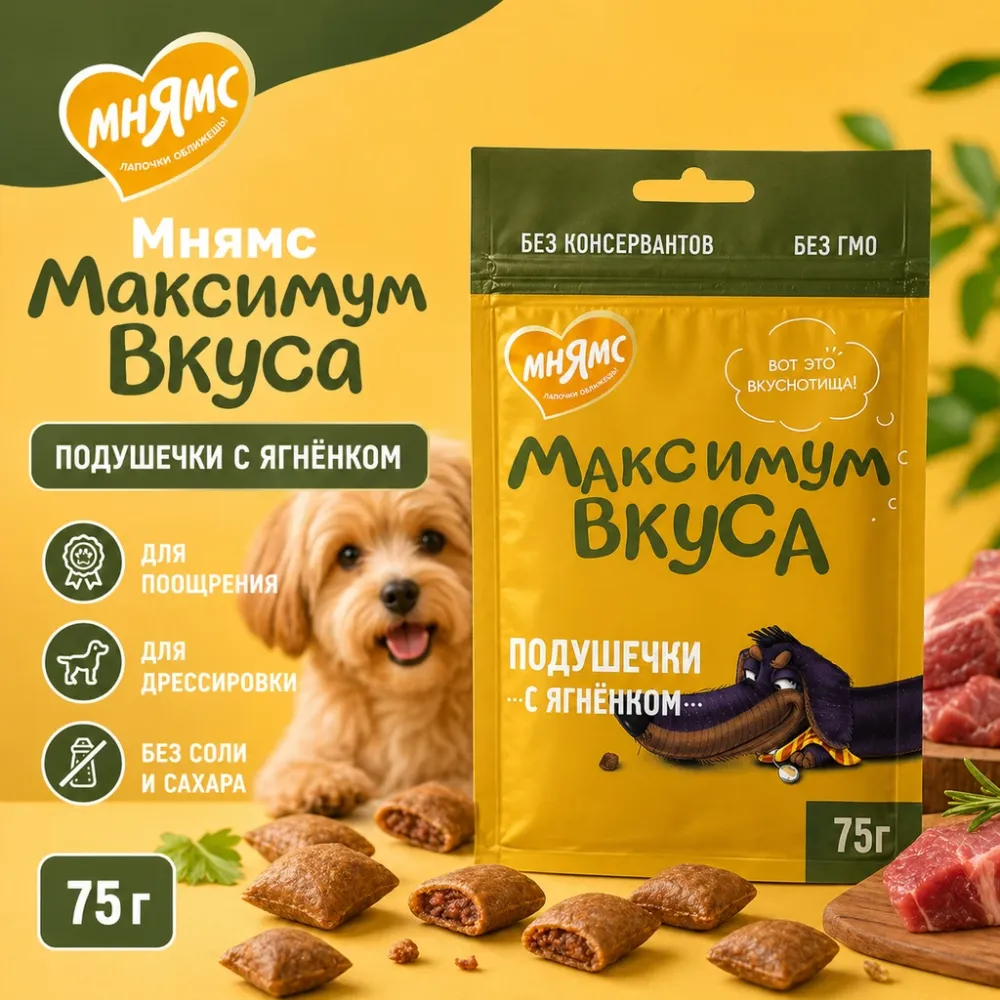 Мнямс Максимум Вкуса подушечки с ягнёнком для собак, 75 г