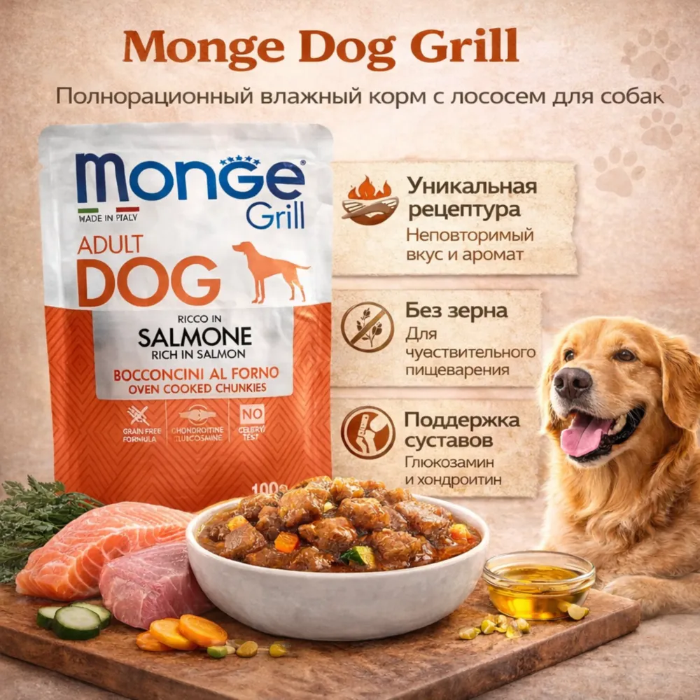Monge Grill Salmone влажный корм для взрослых собак с лососем, 100 г