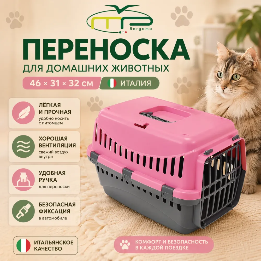 Переноска GIPSY PORTA с пластиковой дверцей 46×31×32 см для кошек и мелких животных