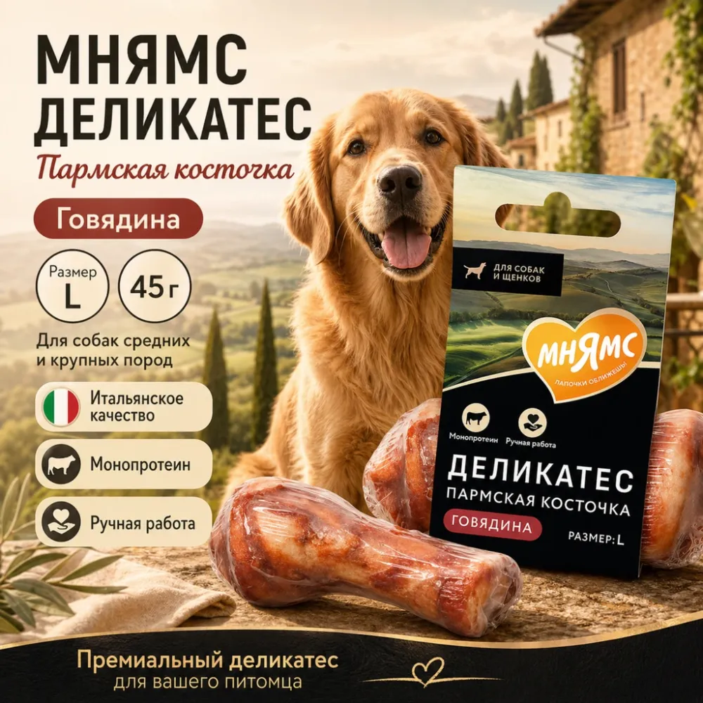 Мнямс Деликатес Пармская косточка L лакомство для собак средних и крупных пород, 45 г