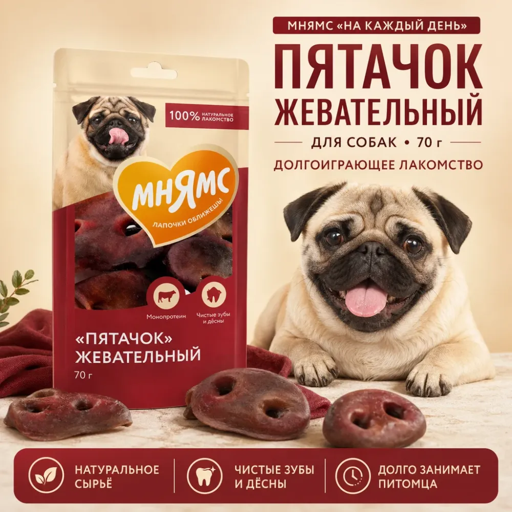 Мнямс На каждый день Пятачок жевательный из говяжьей кожи для собак, 70 г