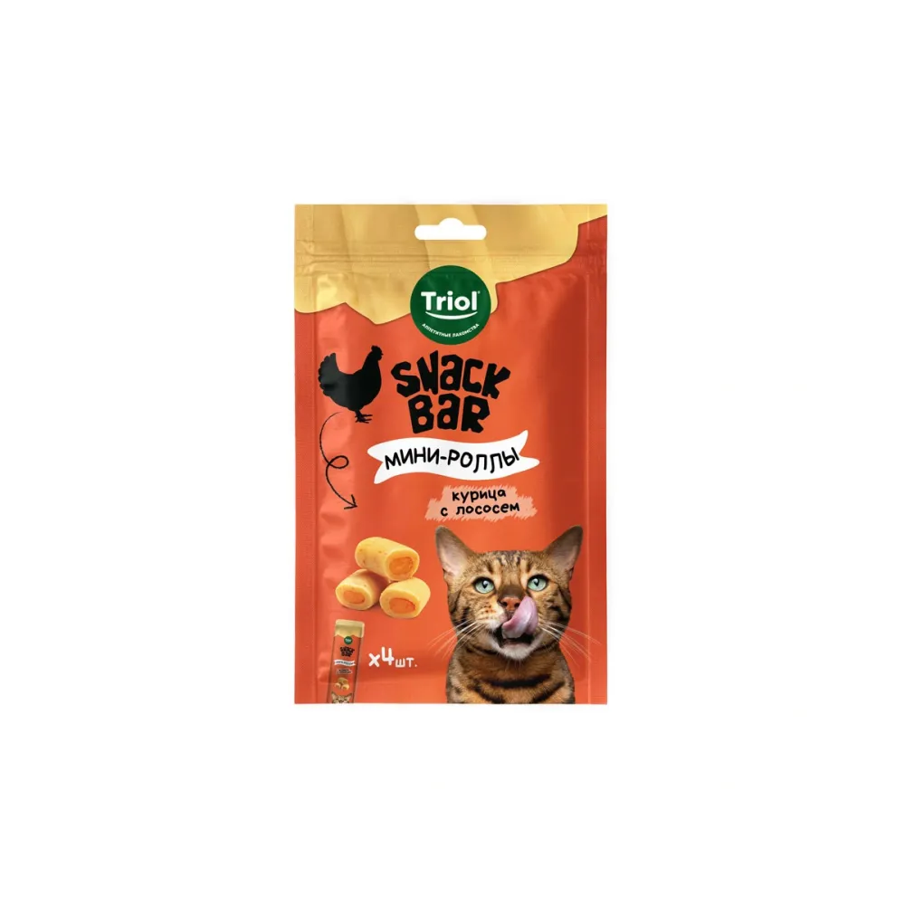 Triol лакомство SNACK BAR мини-роллы с начинкой из курицы и лосося для кошек, 40 г