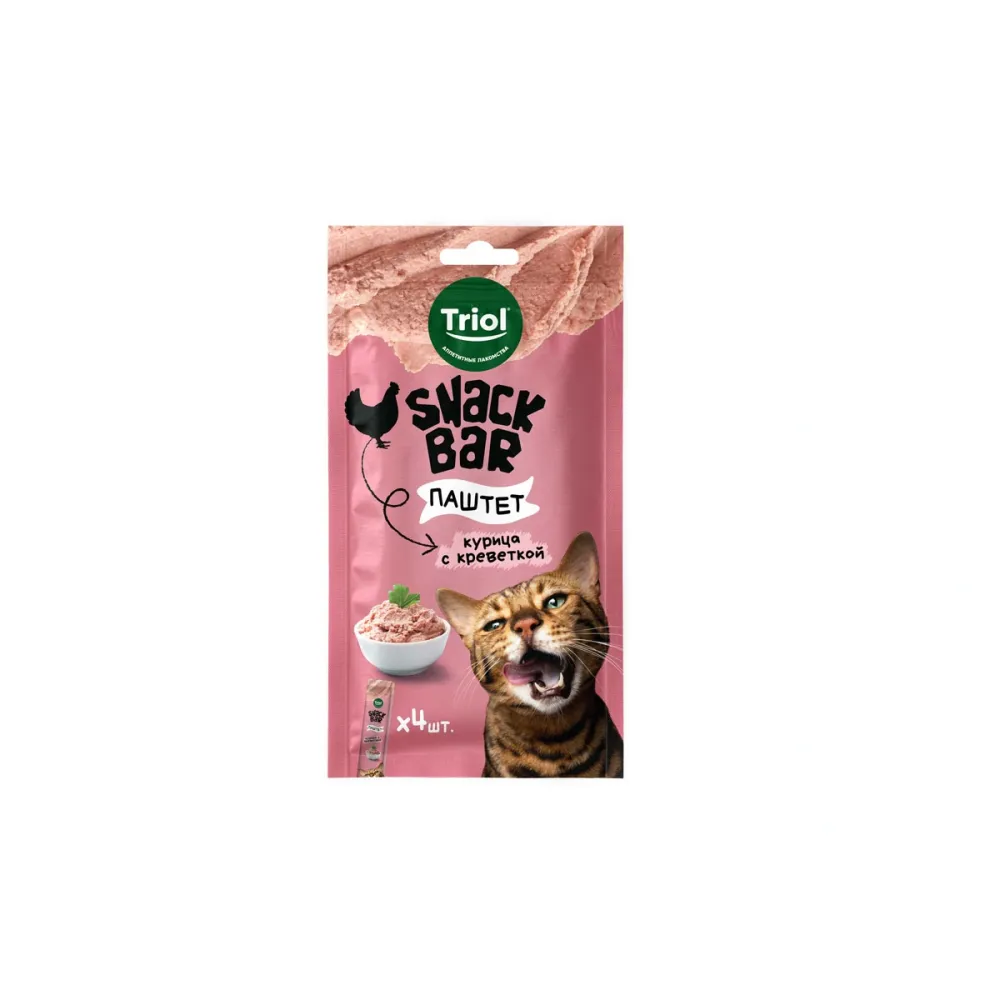 Triol лакомство SNACK BAR паштет из курицы с креветкой для кошек, 40 г