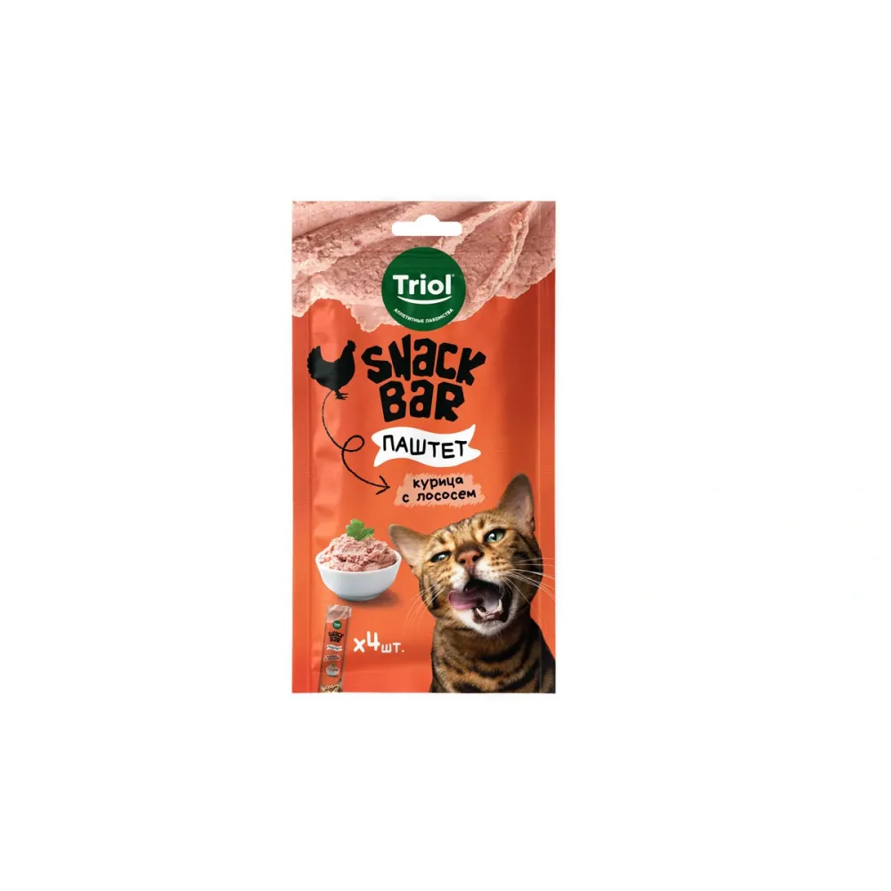 Triol лакомство SNACK BAR паштет из курицы с лососем для кошек, 40 г