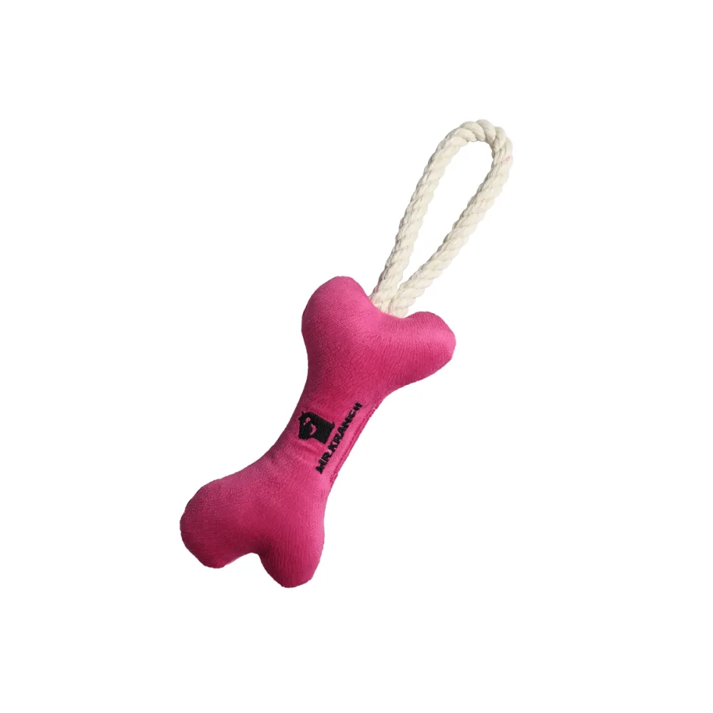 Mr.Kranch игрушка Косточка с канатом для собак, ярко-розовая, 31 × 9 × 4 см