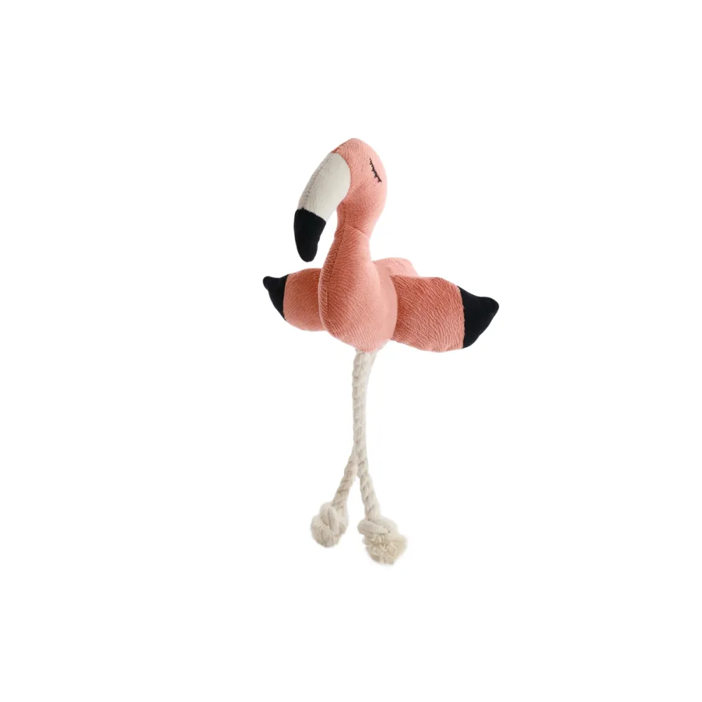 Mr.Kranch игрушка Фламинго с канатом и пищалкой для собак, персиковая, 24 × 13,5 × 6 см