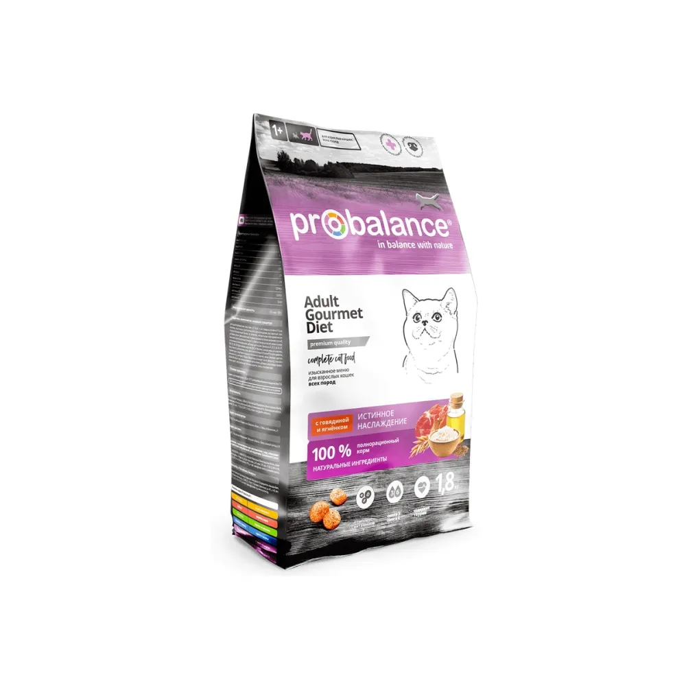 ProBalance сухой корм Gourmet Diet с говядиной и ягнёнком для взрослых кошек, 1,8 кг