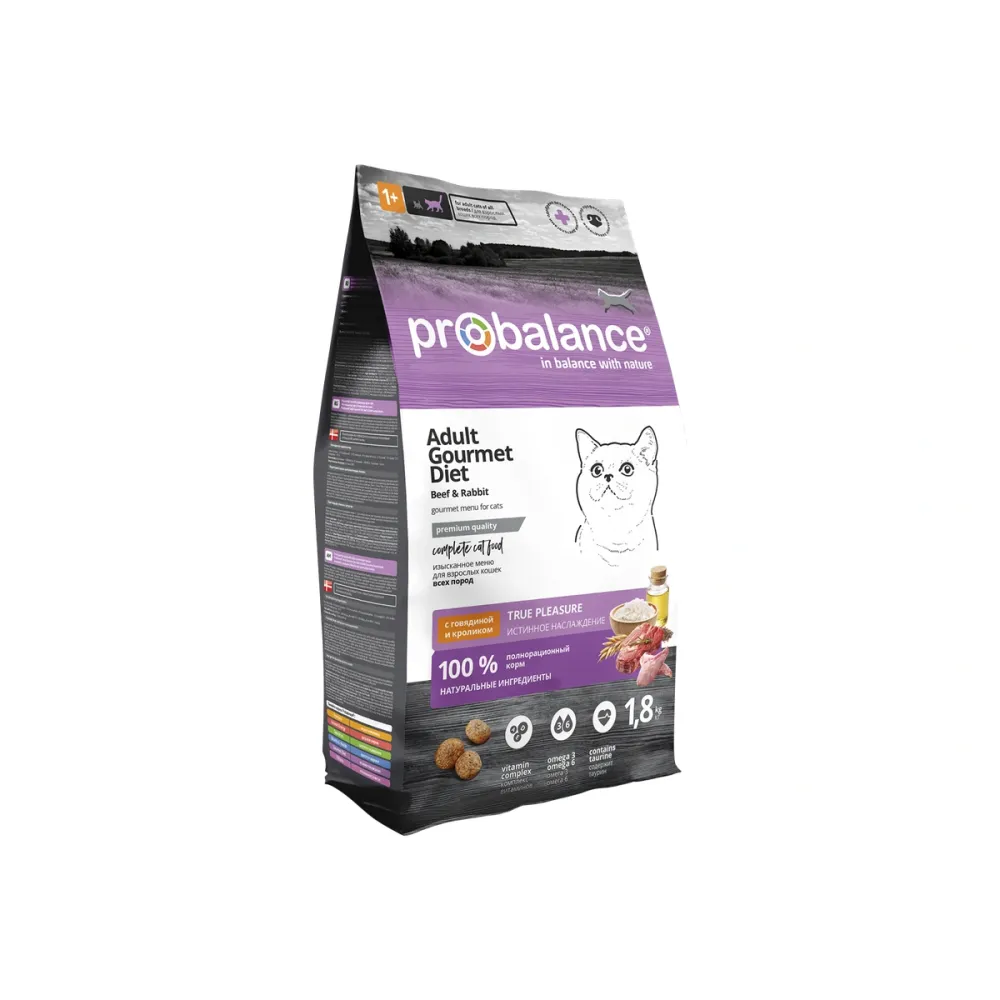 ProBalance сухой корм Gourmet Diet с говядиной и кроликом для взрослых кошек, 1,8 кг