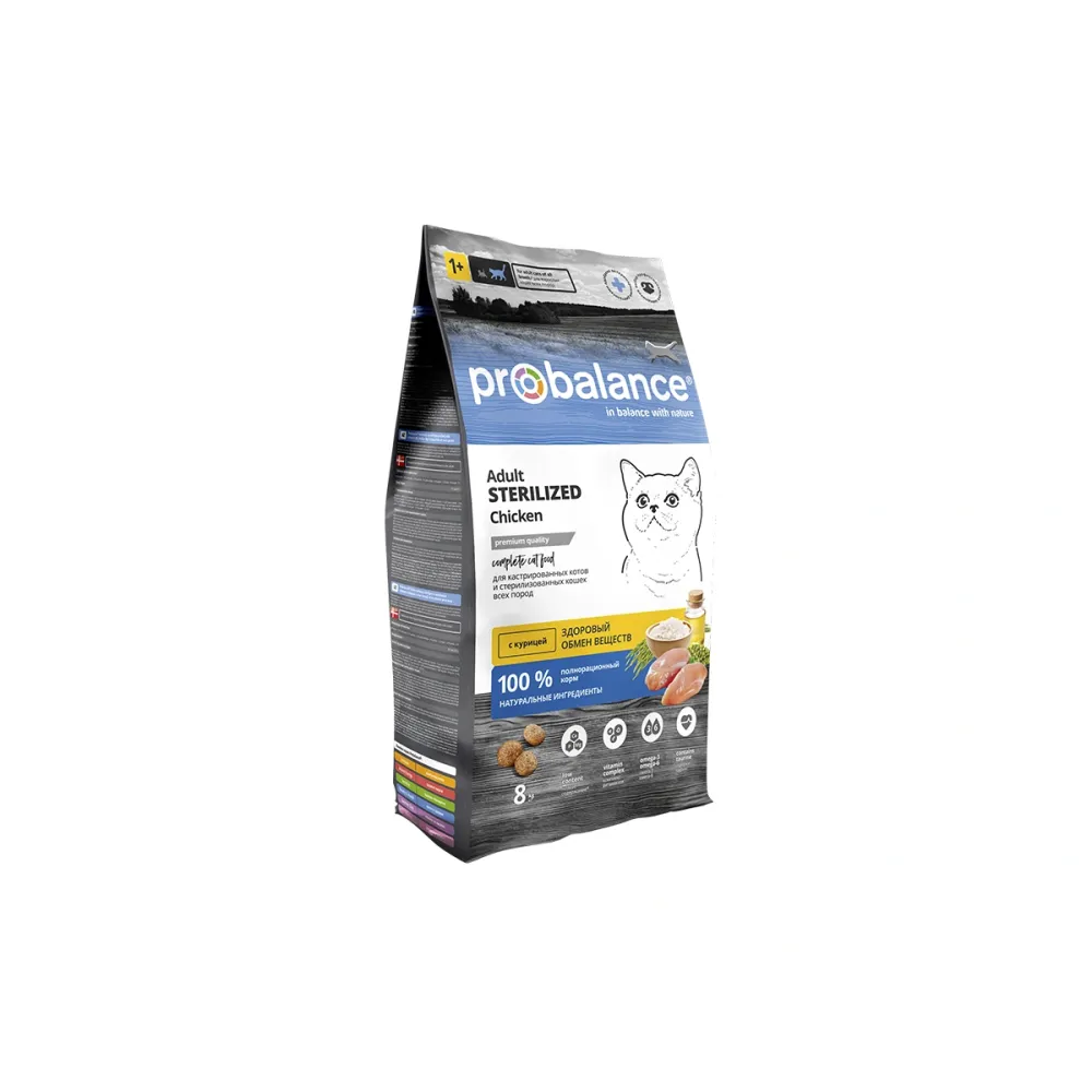 ProBalance сухой корм Sterilized с курицей и рисом для стерилизованных кошек, 8 кг