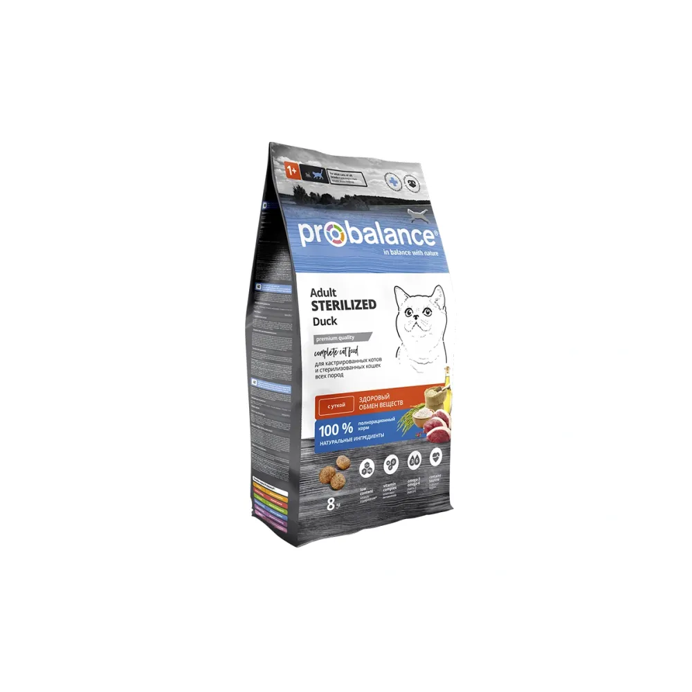 ProBalance сухой корм Sterilized с уткой для стерилизованных кошек, 8 кг
