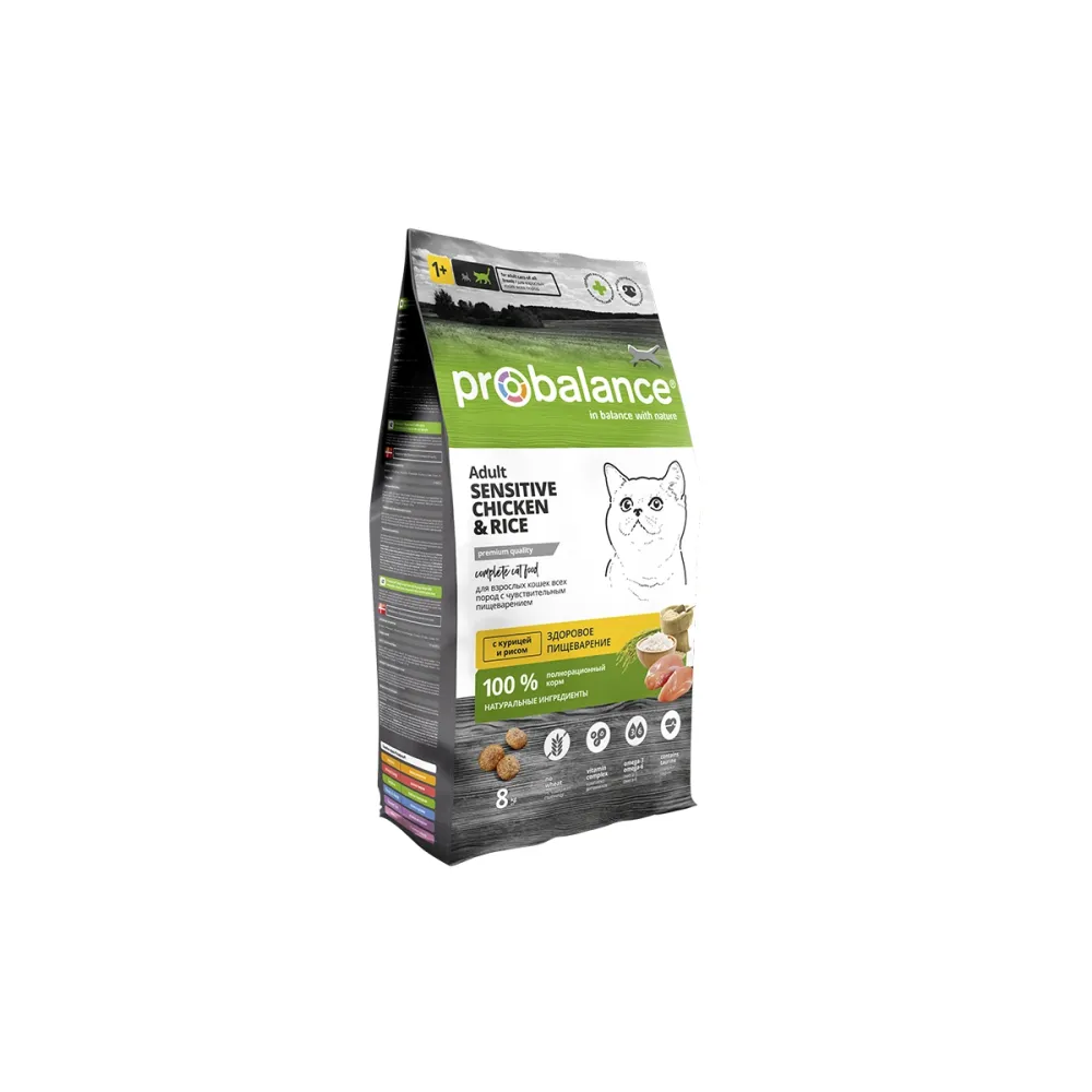 ProBalance сухой корм Sensitive с курицей и рисом для взрослых кошек, 8 кг
