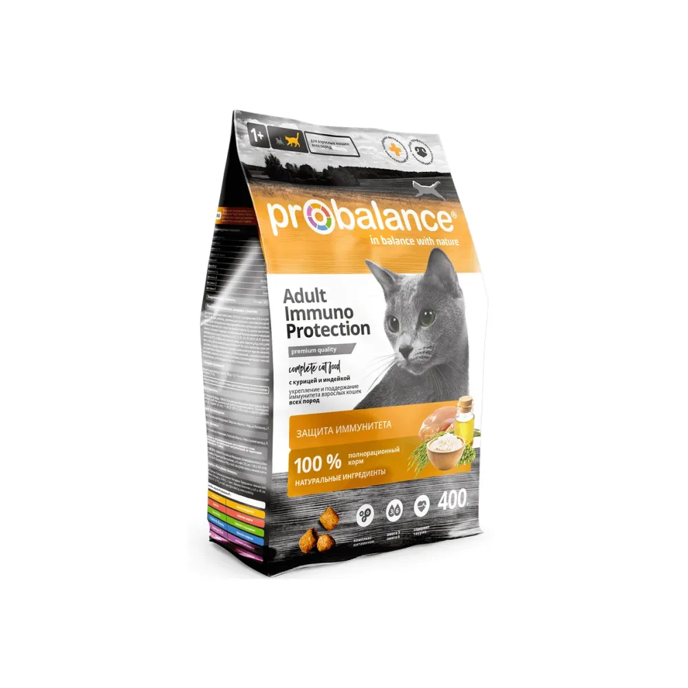 ProBalance сухой корм Immuno Protection с курицей и индейкой для взрослых кошек, 400 г