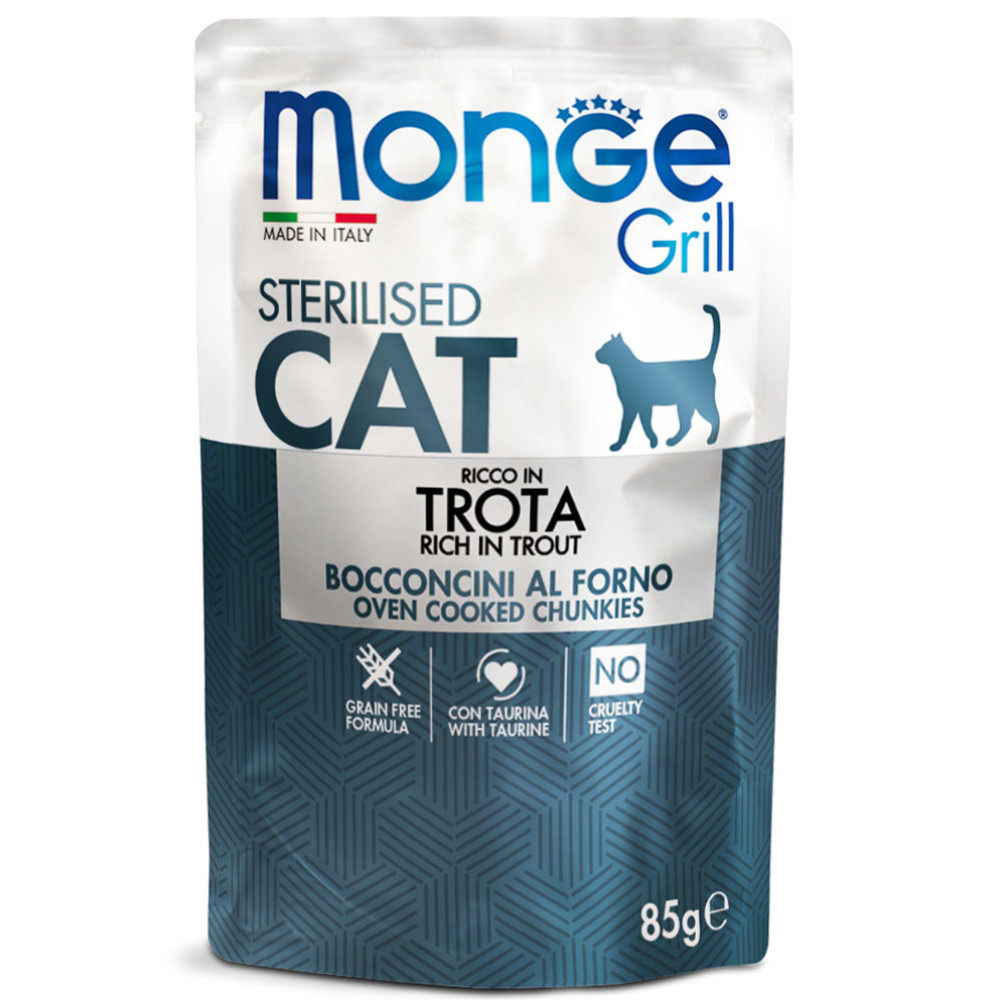 Monge Grill Cat Sterilised Trout — влажный корм с форелью для стерилизованных кошек, 85 г