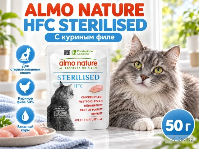 Almo Nature HFC влажный корм для стерилизованных кошек, с куриным филе пауч 50 г