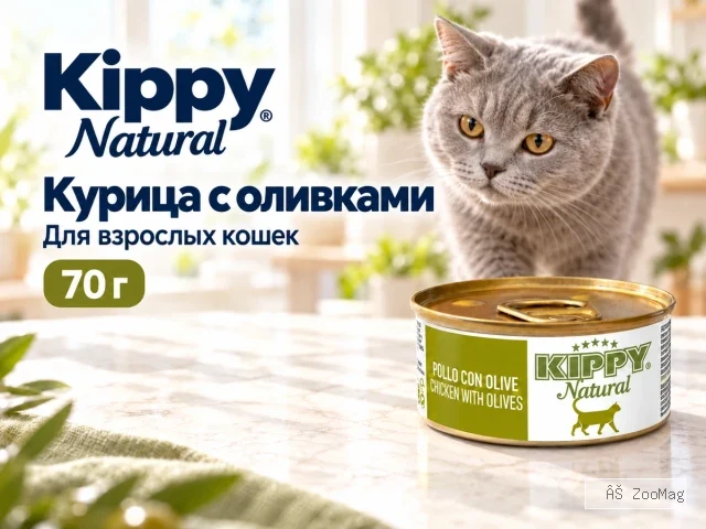Kippy Natural с курицей и оливками дополнительный корм для взрослых кошек, 70 г