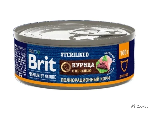 Brit Premium влажный корм by Nature Sterilised для взрослых стерилизованных кошек с курицей и печенью 100 г