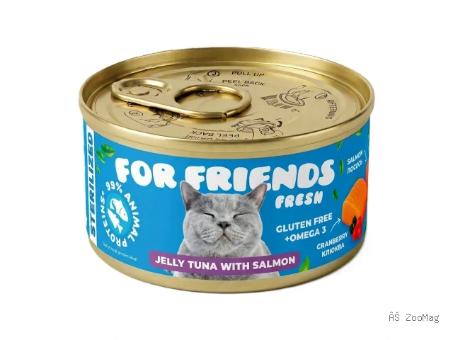 For Friends Fresh Jelly влажный корм для стерилизованных кошек с тунцом, лососем и клюквой в желе, 85 г