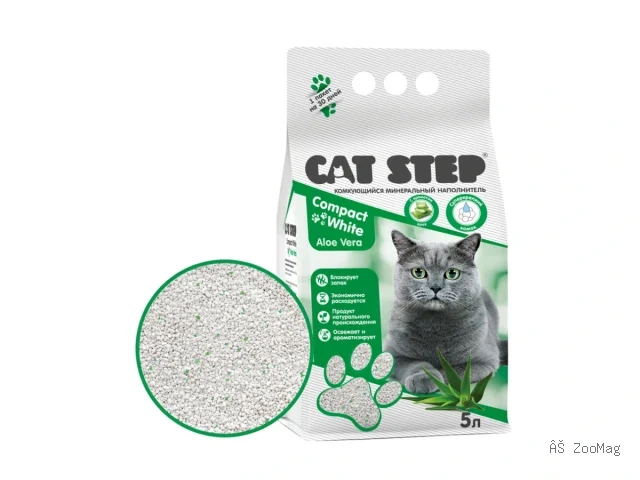 CAT STEP наполнитель Compact White Aloe Vera комкующийся бентонитовый для кошек 5 л