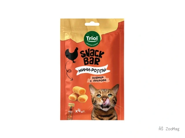 Triol лакомство SNACK BAR мини-роллы с начинкой из курицы и лосося для кошек, 40 г